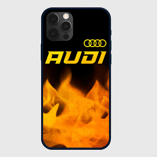 Чехол iPhone 12 Pro Audi - gold gradient: символ сверху / 3D-Черный – фото 1