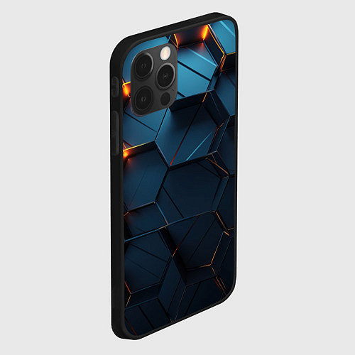 Чехол iPhone 12 Pro Синие объемные плиты с оранжевыми вставками / 3D-Черный – фото 2
