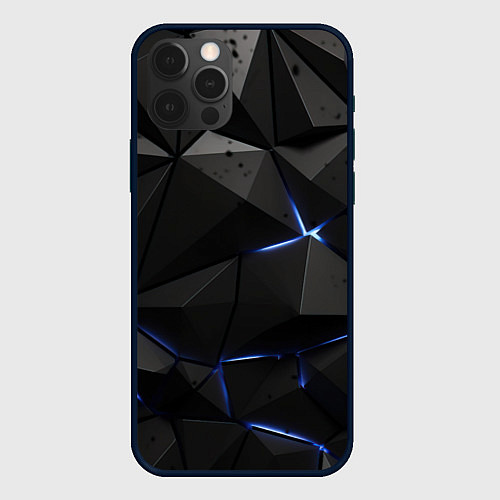 Чехол iPhone 12 Pro Черные плиты с синим свечением / 3D-Черный – фото 1