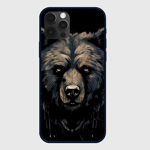 Чехол iPhone 12 Pro Крупный медведь / 3D-Черный – фото 1