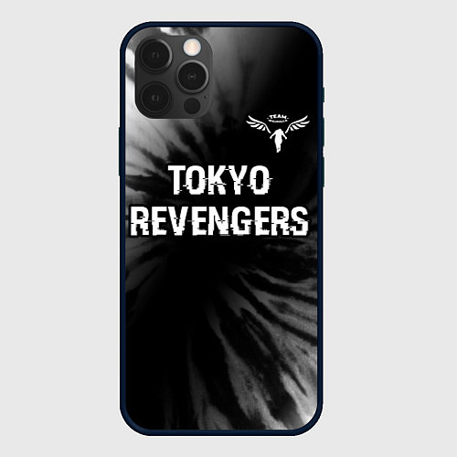 Чехол iPhone 12 Pro Tokyo Revengers glitch на темном фоне: символ свер / 3D-Черный – фото 1