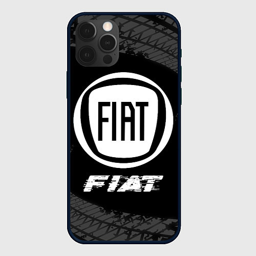 Чехол iPhone 12 Pro Fiat speed на темном фоне со следами шин / 3D-Черный – фото 1
