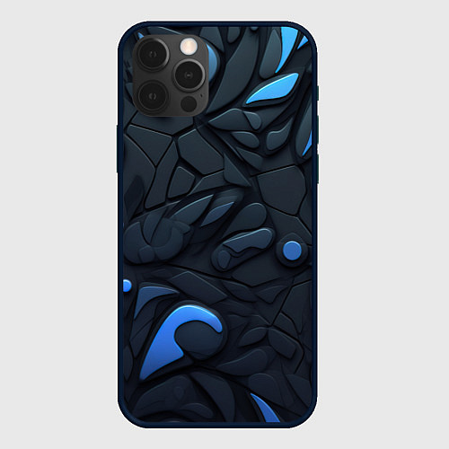 Чехол iPhone 12 Pro Blue black abstract texture / 3D-Черный – фото 1