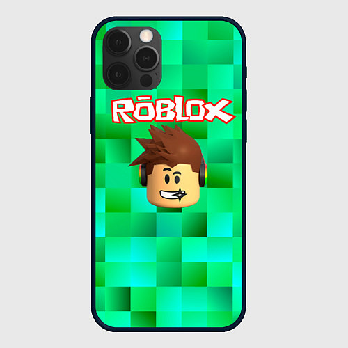 Чехол iPhone 12 Pro Roblox head на пиксельном фоне / 3D-Черный – фото 1