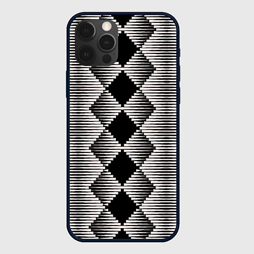 Чехол iPhone 12 Pro Черные бежевые ромбы / 3D-Черный – фото 1