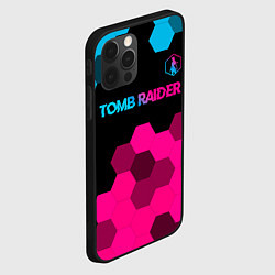 Чехол для iPhone 12 Pro Tomb Raider - neon gradient: символ сверху, цвет: 3D-черный — фото 2
