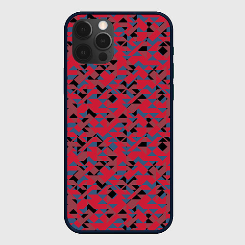 Чехол iPhone 12 Pro Черные и синие треугольники на красном / 3D-Черный – фото 1