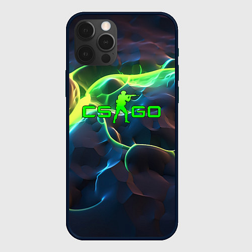 Чехол iPhone 12 Pro CSGO green neon / 3D-Черный – фото 1