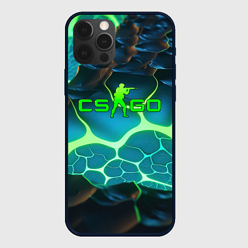 Чехол iPhone 12 Pro CSGO разлом неоновых плит / 3D-Черный – фото 1