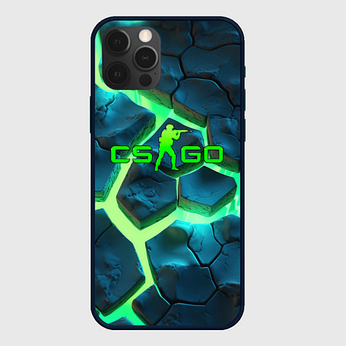 Чехол iPhone 12 Pro CS GO green texture logo / 3D-Черный – фото 1