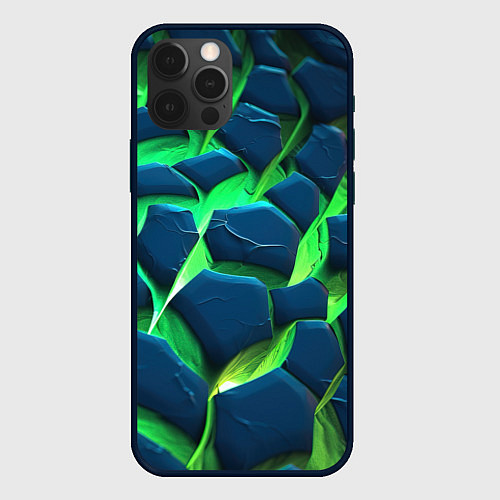Чехол iPhone 12 Pro Разломленные зеленые плиты / 3D-Черный – фото 1