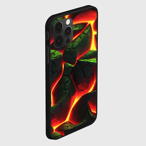 Чехол iPhone 12 Pro Зеленые плиты и лава / 3D-Черный – фото 2