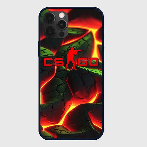 Чехол iPhone 12 Pro CSGO зеленые плиты и лава / 3D-Черный – фото 1