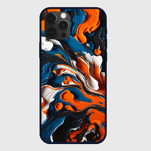 Чехол iPhone 12 Pro Акриловые краски - оранжевые / 3D-Черный – фото 1