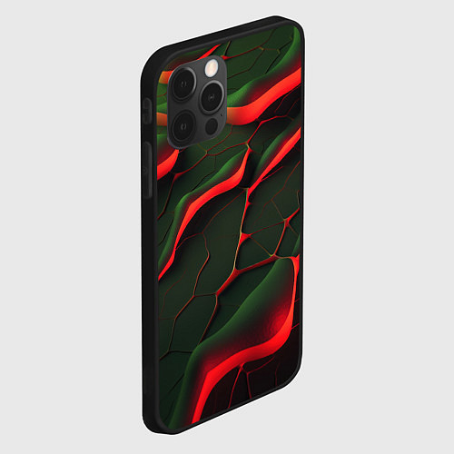 Чехол iPhone 12 Pro Объемные зеленые плиты / 3D-Черный – фото 2