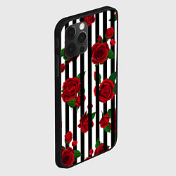 Чехол для iPhone 12 Pro Полосы и красные розы, цвет: 3D-черный — фото 2