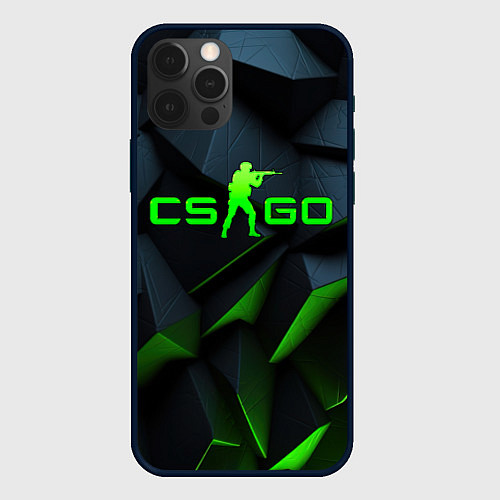 Чехол iPhone 12 Pro CSGO green texture logo / 3D-Черный – фото 1