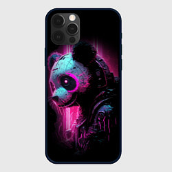 Чехол для iPhone 12 Pro Панда киберпанк в фиолетовом свете, цвет: 3D-черный