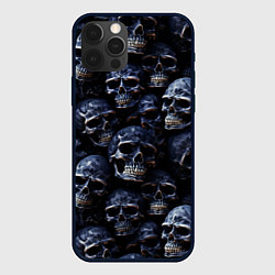Чехол для iPhone 12 Pro Черные металлические черепа, цвет: 3D-черный