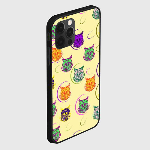 Чехол iPhone 12 Pro Сова - разноцветные птицы / 3D-Черный – фото 2