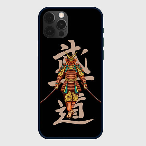 Чехол iPhone 12 Pro Самурай - иероглифы / 3D-Черный – фото 1