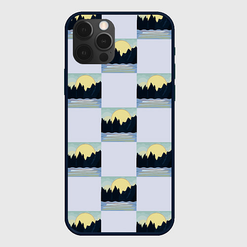Чехол iPhone 12 Pro Пейзаж горы и солнце / 3D-Черный – фото 1