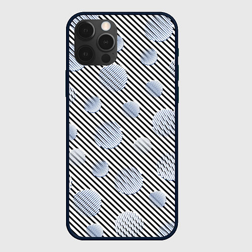 Чехол iPhone 12 Pro Серебристые круги на полосатом фоне / 3D-Черный – фото 1
