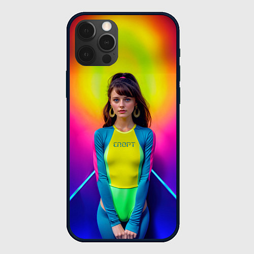 Чехол iPhone 12 Pro Девушка гимнастка в неоновом зале / 3D-Черный – фото 1