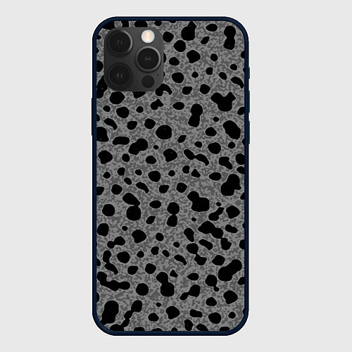 Чехол iPhone 12 Pro Пятнистый чёрно-серый / 3D-Черный – фото 1