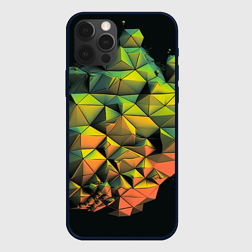 Чехол iPhone 12 Pro Зеленая кубическая абстракция / 3D-Черный – фото 1