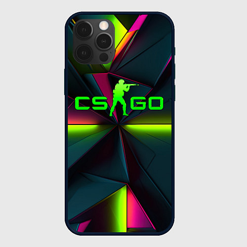 Чехол iPhone 12 Pro CS GO green neon / 3D-Черный – фото 1