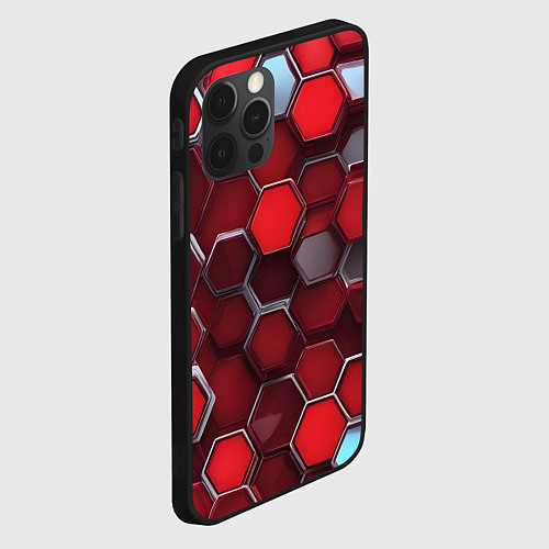 Чехол iPhone 12 Pro Cyber hexagon red / 3D-Черный – фото 2