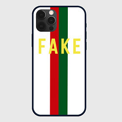 Чехол iPhone 12 Pro Зелёная и красная полосы с надписью Fake