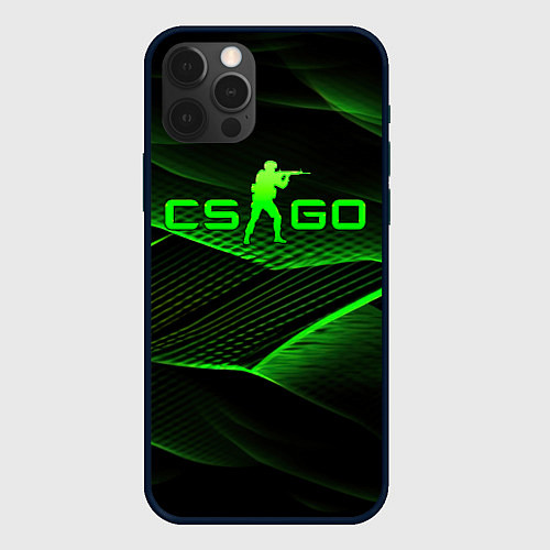 Чехол iPhone 12 Pro CSGO green abstract lines / 3D-Черный – фото 1