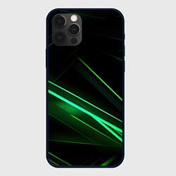 Чехол iPhone 12 Pro Green lines black backgrouns