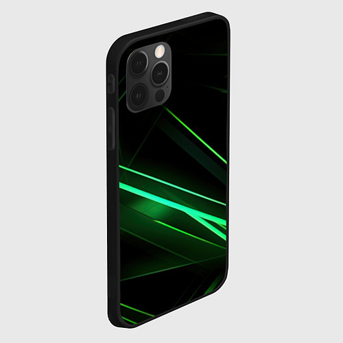 Чехол iPhone 12 Pro Green lines black backgrouns / 3D-Черный – фото 2