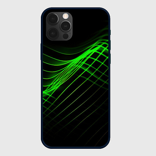 Чехол iPhone 12 Pro Зеленые яркие линии / 3D-Черный – фото 1