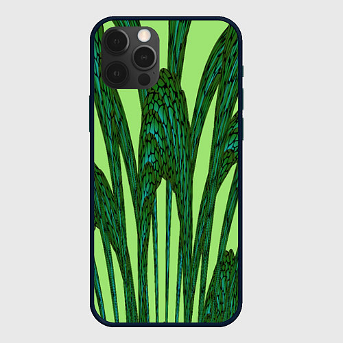 Чехол iPhone 12 Pro Зеленый растительный мотив / 3D-Черный – фото 1