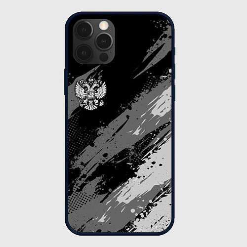 Чехол iPhone 12 Pro Герб РФ - монохромный / 3D-Черный – фото 1