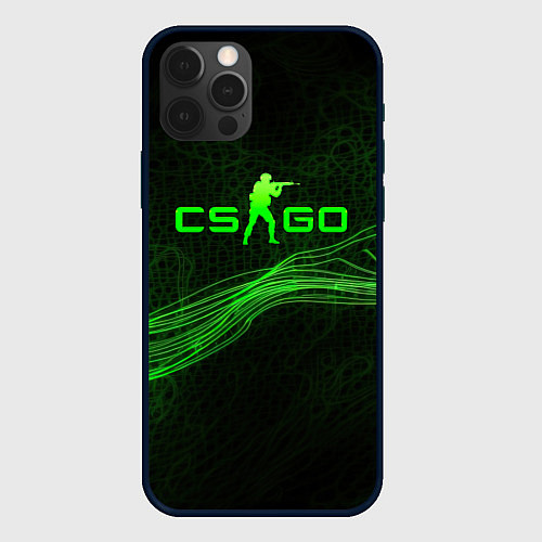 Чехол iPhone 12 Pro CSGO green abstract / 3D-Черный – фото 1