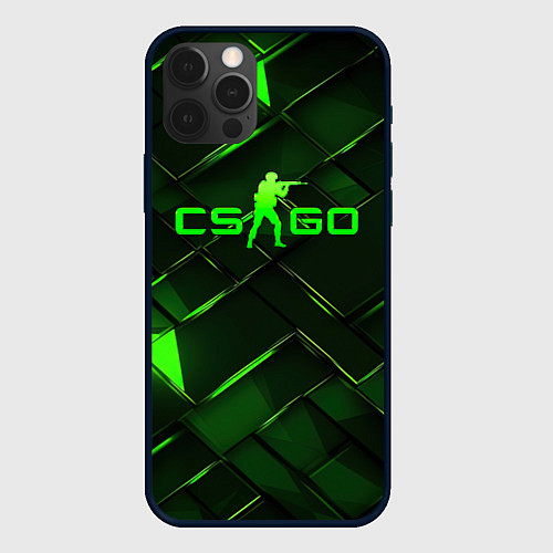 Чехол iPhone 12 Pro CSGO green abstract elements / 3D-Черный – фото 1