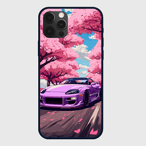 Чехол iPhone 12 Pro Тойота супра и сакура / 3D-Черный – фото 1