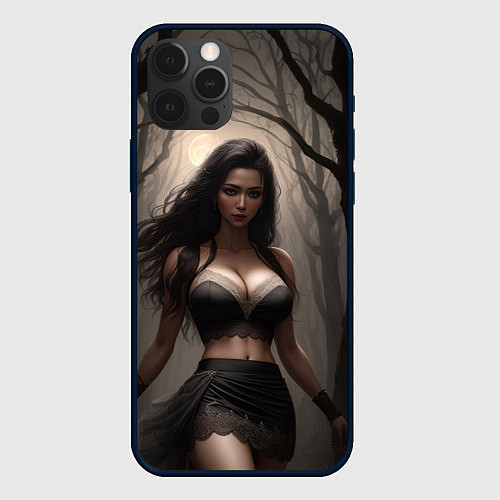 Чехол iPhone 12 Pro Девушка в черном белье / 3D-Черный – фото 1