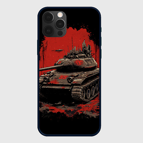 Чехол iPhone 12 Pro Танк т54 красный фон / 3D-Черный – фото 1