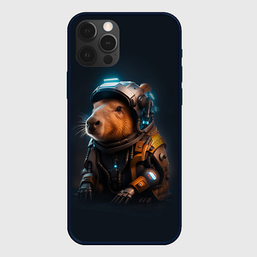 Чехол iPhone 12 Pro Cool capybara - cyberpunk - neural network / 3D-Черный – фото 1