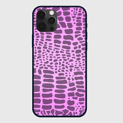 Чехол iPhone 12 Pro Розовая рептилия / 3D-Черный – фото 1