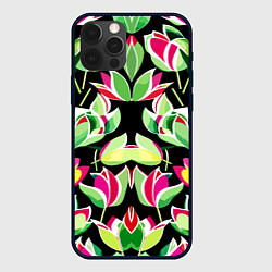 Чехол для iPhone 12 Pro Зеркальный паттерн из тюльпанов - мода, цвет: 3D-черный