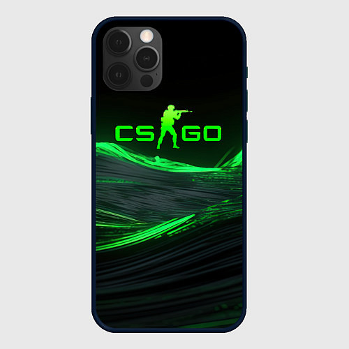 Чехол iPhone 12 Pro CSGO neon green logo / 3D-Черный – фото 1