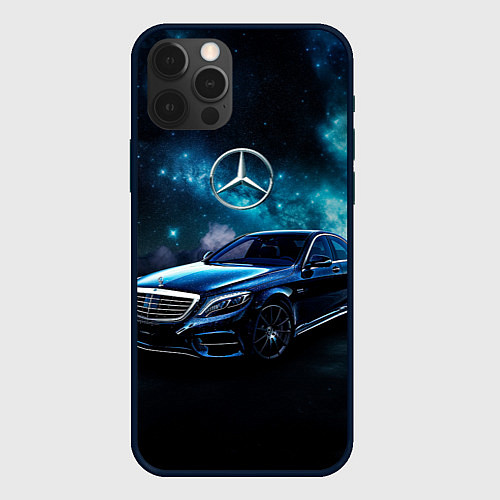 Чехол iPhone 12 Pro Синий мерседес / 3D-Черный – фото 1