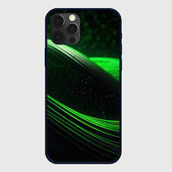 Чехол для iPhone 12 Pro Зеленые абстрактные волны, цвет: 3D-черный